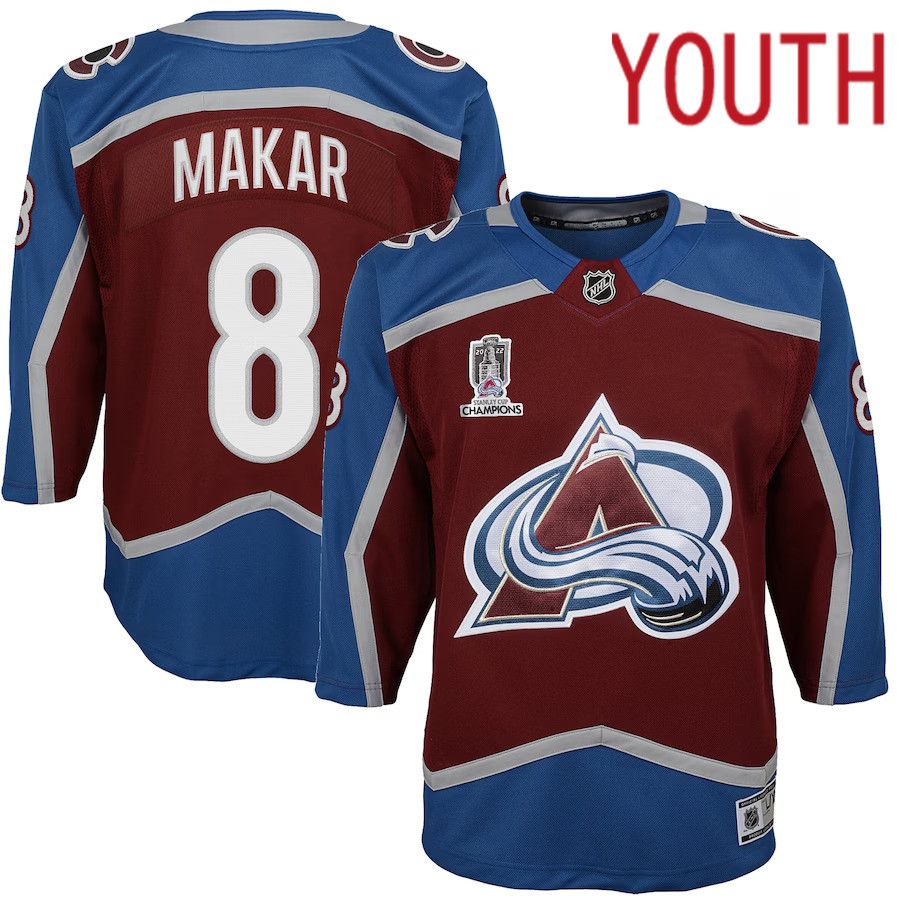 Youth Colorado Avalanche 8 Cale Makar Burgundy Home 2022 Stanley Cup Champions Premier Player NHL Jersey